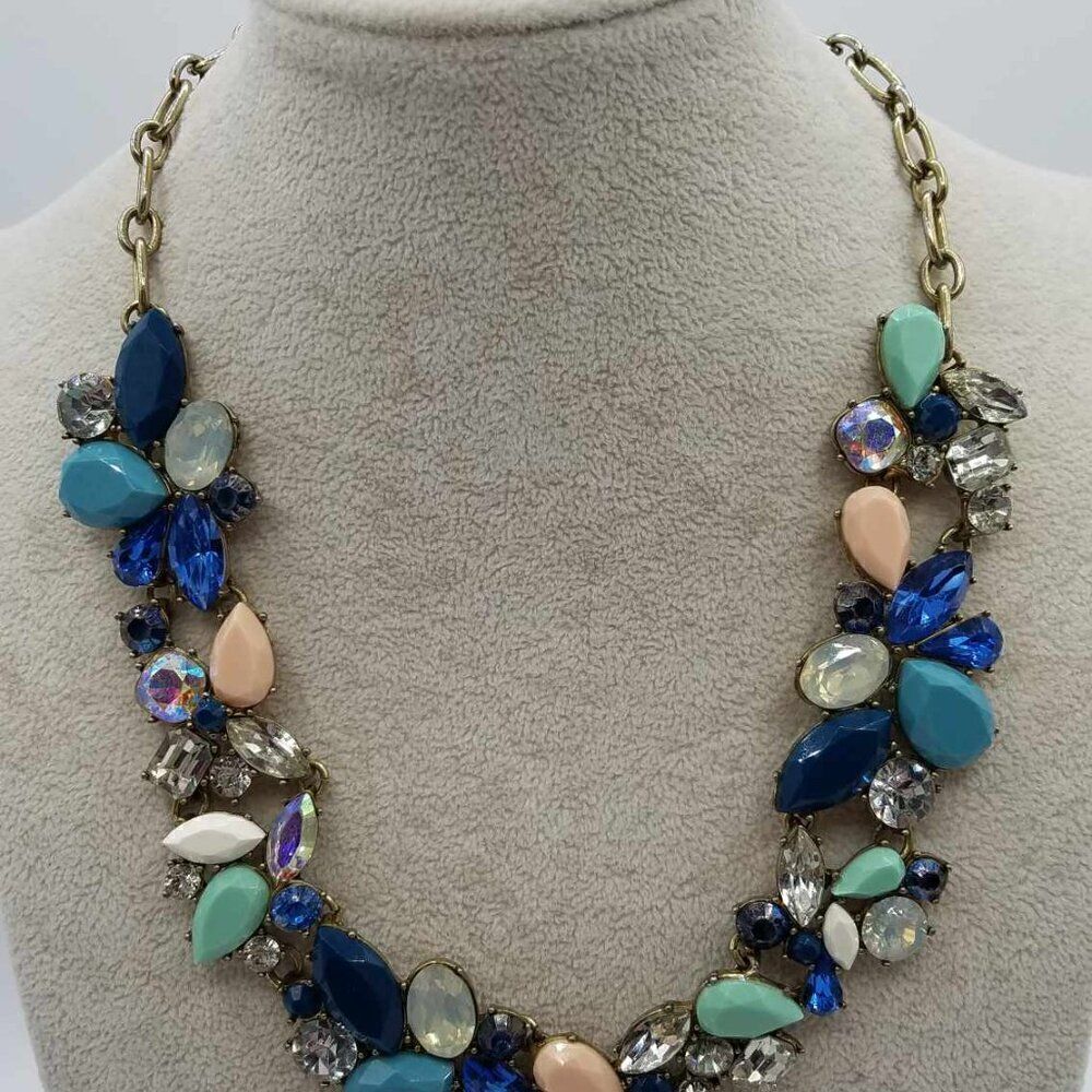 J Crew Shades of Blue Crystal Statement Necklace - Picture 7 of 12